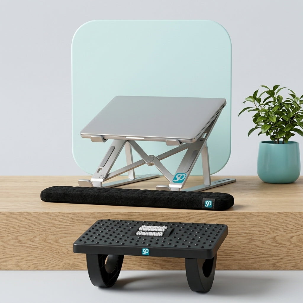 Le SpiroLift, le SpiroRest et le SpiroStep réunis sur un bureau