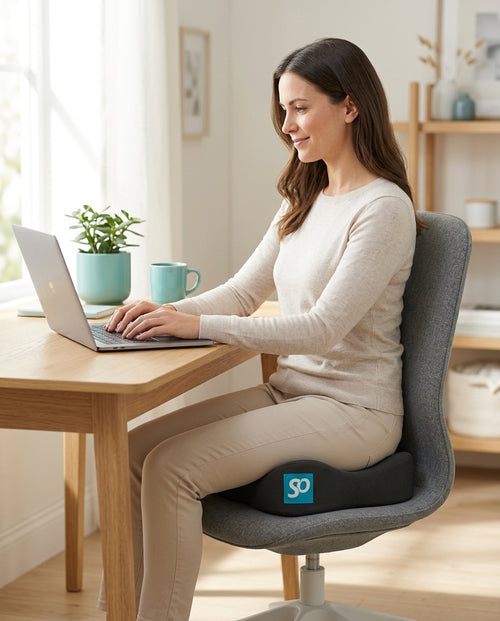 SpiroSeat posé sur une chaise de bureau, assise droite